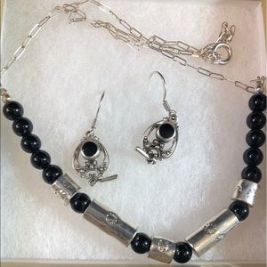 Black Onyx Sterling Silver Earrings and Necklace